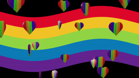 animación de corazones de arco iris sobre el fondo del arco iris