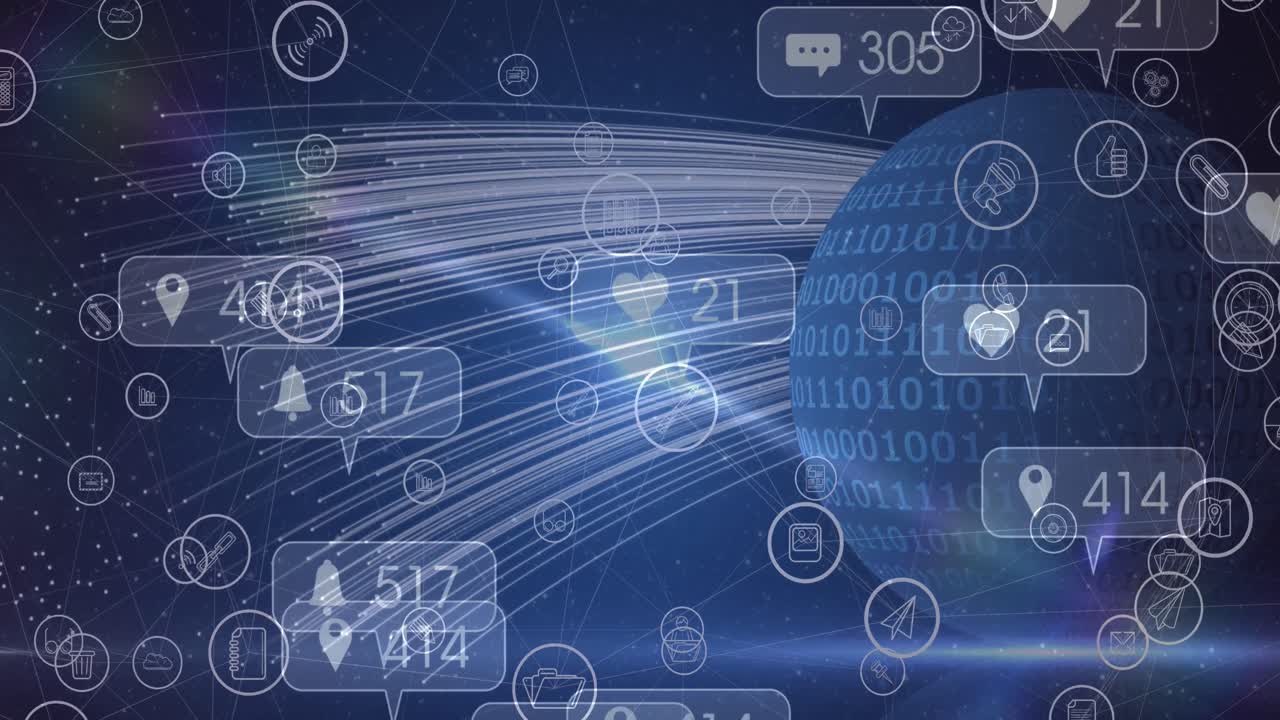 전 세계 소셜 미디어 반응과 기술 아이콘의 애니메이션