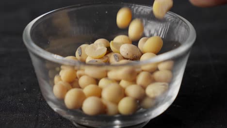 soybean, soya bean  pouring into glass bowl