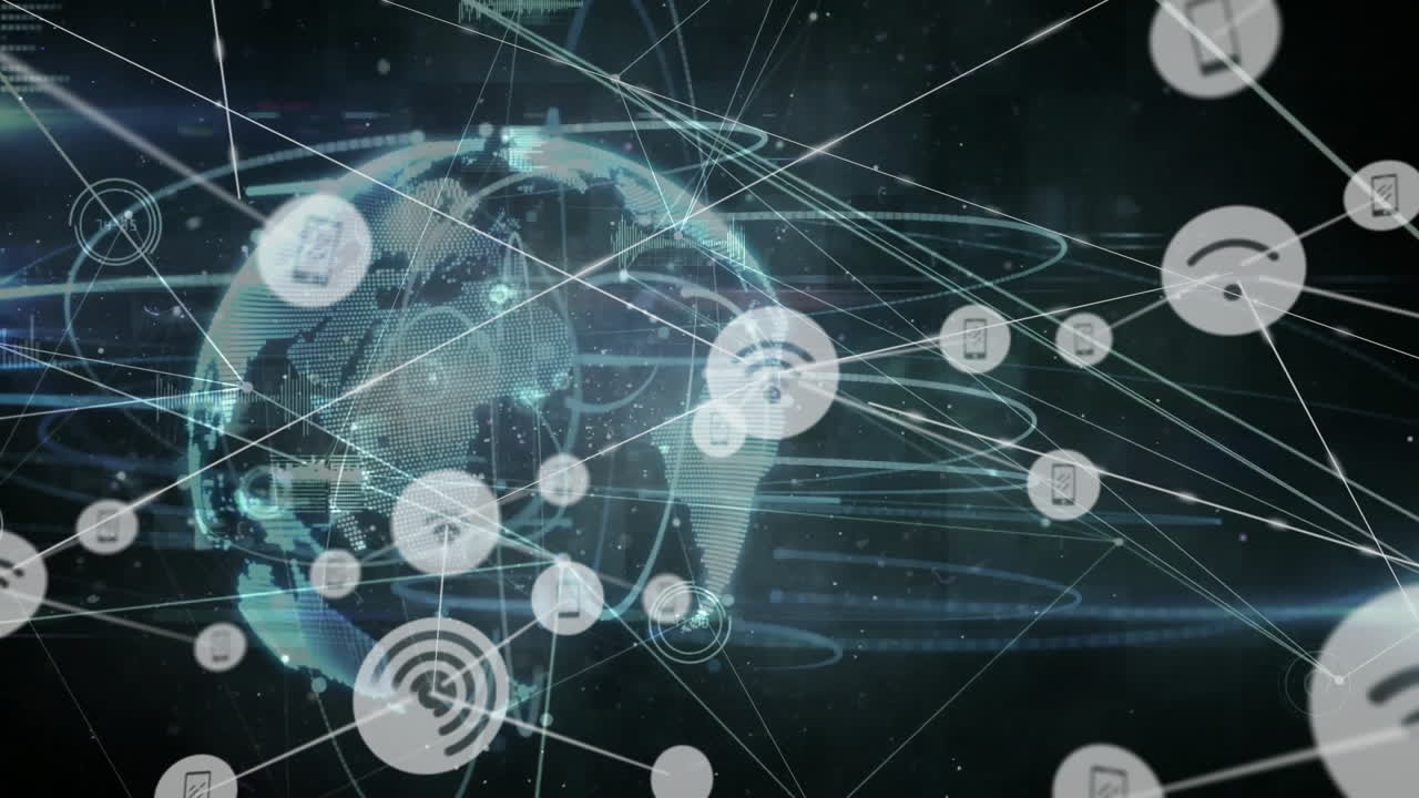 animación de la red de conexiones con iconos en todo el mundo