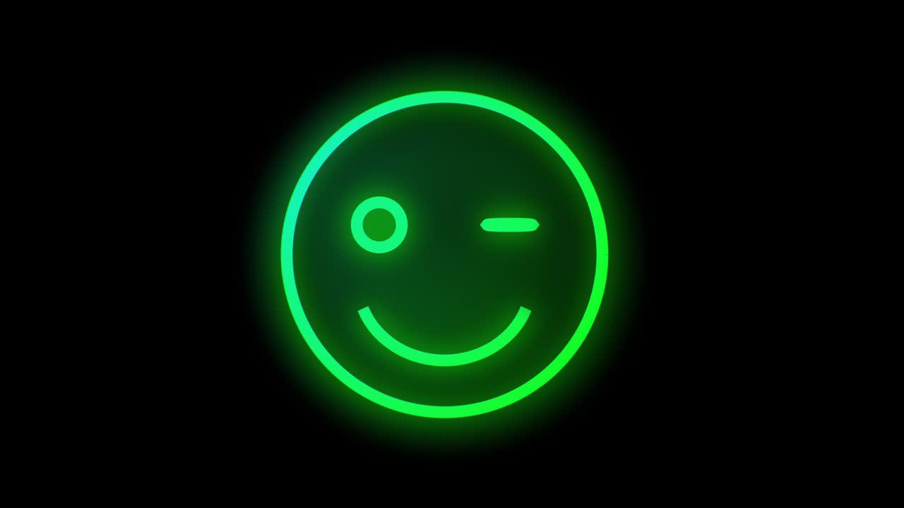 Insegna luminosa a forma di sorriso verde brillante. Rendering di animazione 3D con fili neon colorati. Animazione UHD 3840x2160