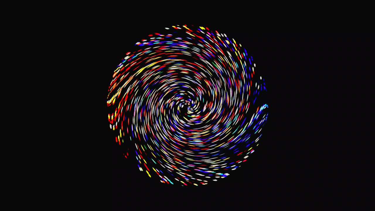 forma redonda animada de luces intermitentes multicolores, sobre un fondo negro
