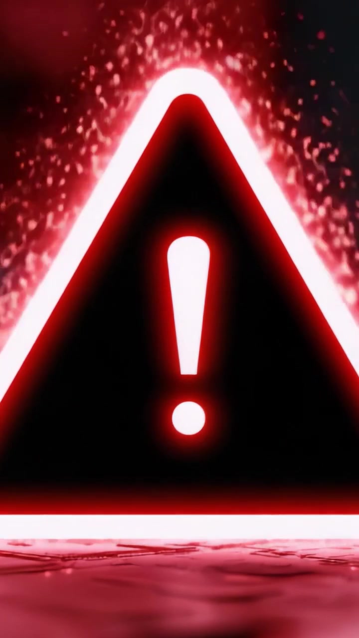 Bold and Striking Visuals of a Red Warning Sign Surrounded by Glimmering Effects, Capturing Urgency and Attention in a Dramatic Style