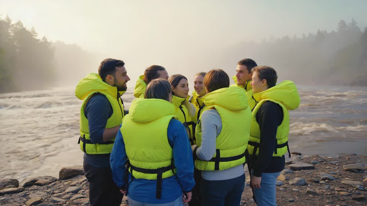 Group of People Wearing Life Jackets by a River