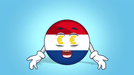 cartoon icon flag netherlands holland euro eyes with face animation with alpha matte