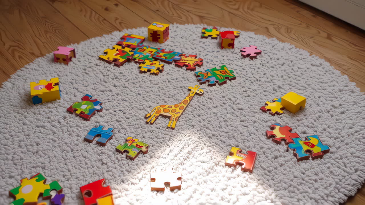 Giraffe Puzzle Pieces on Carpet