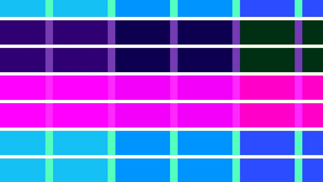 움직이는 2d 컬러 바, 왼쪽 상단에서 아래로, 오른쪽에서 아래로 다양한 색의 줄무로 구성된 배경에서 커 포인트.