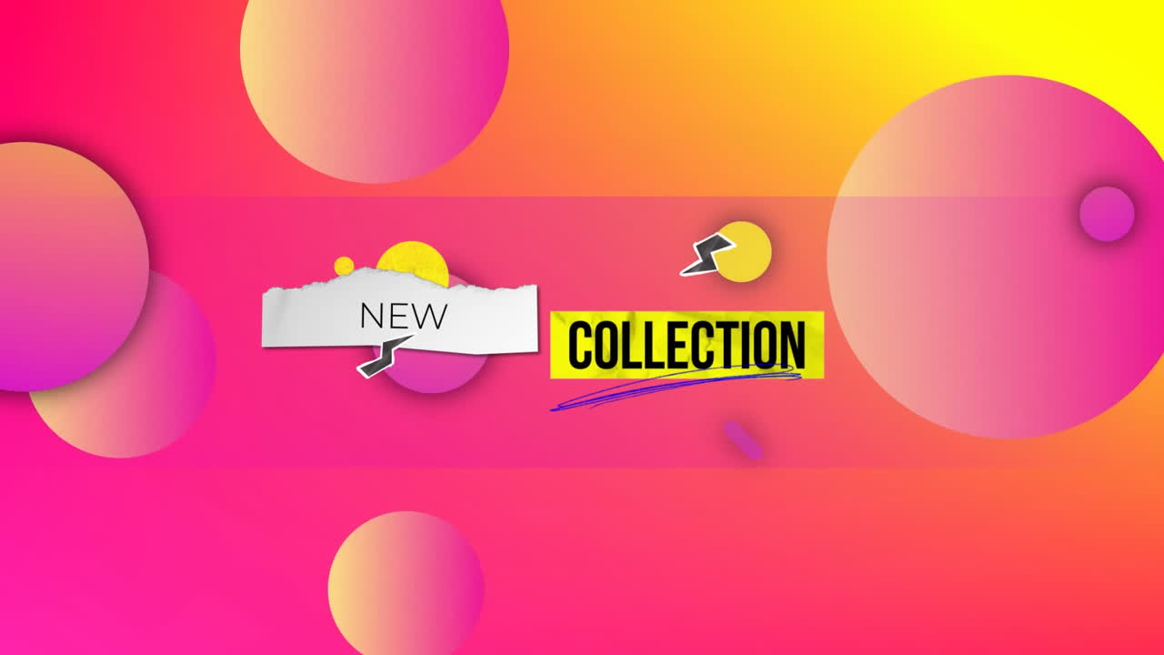 animación del nuevo texto de la colección sobre formas en fondo rosa.