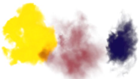 estallido de color iridescente multicolor colorido polvo de humo explosión partículas de tinta fluida movimiento lento alfa mate aislado en blanco