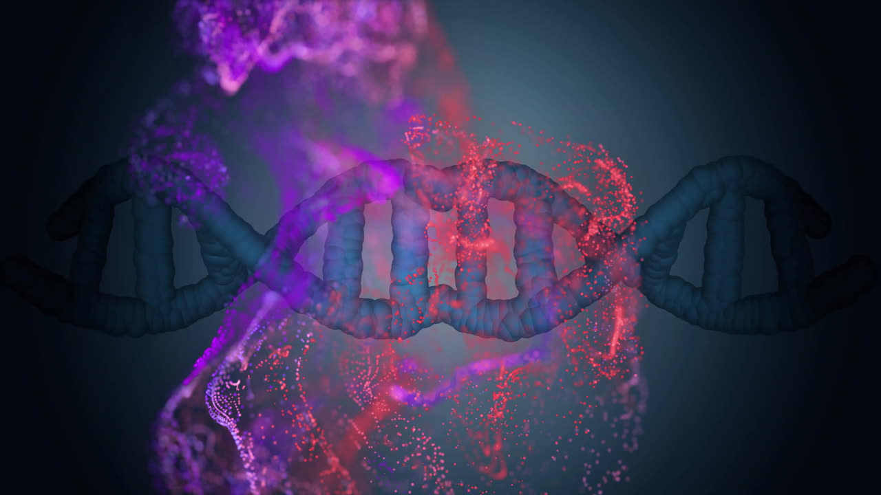 DNA strand and particles animation over abstract background