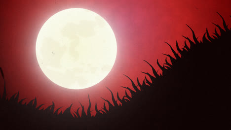 Eine-Animation-Eines-Halloween-Hintergrunds-Mit-Mond-Und-Fledermäusen