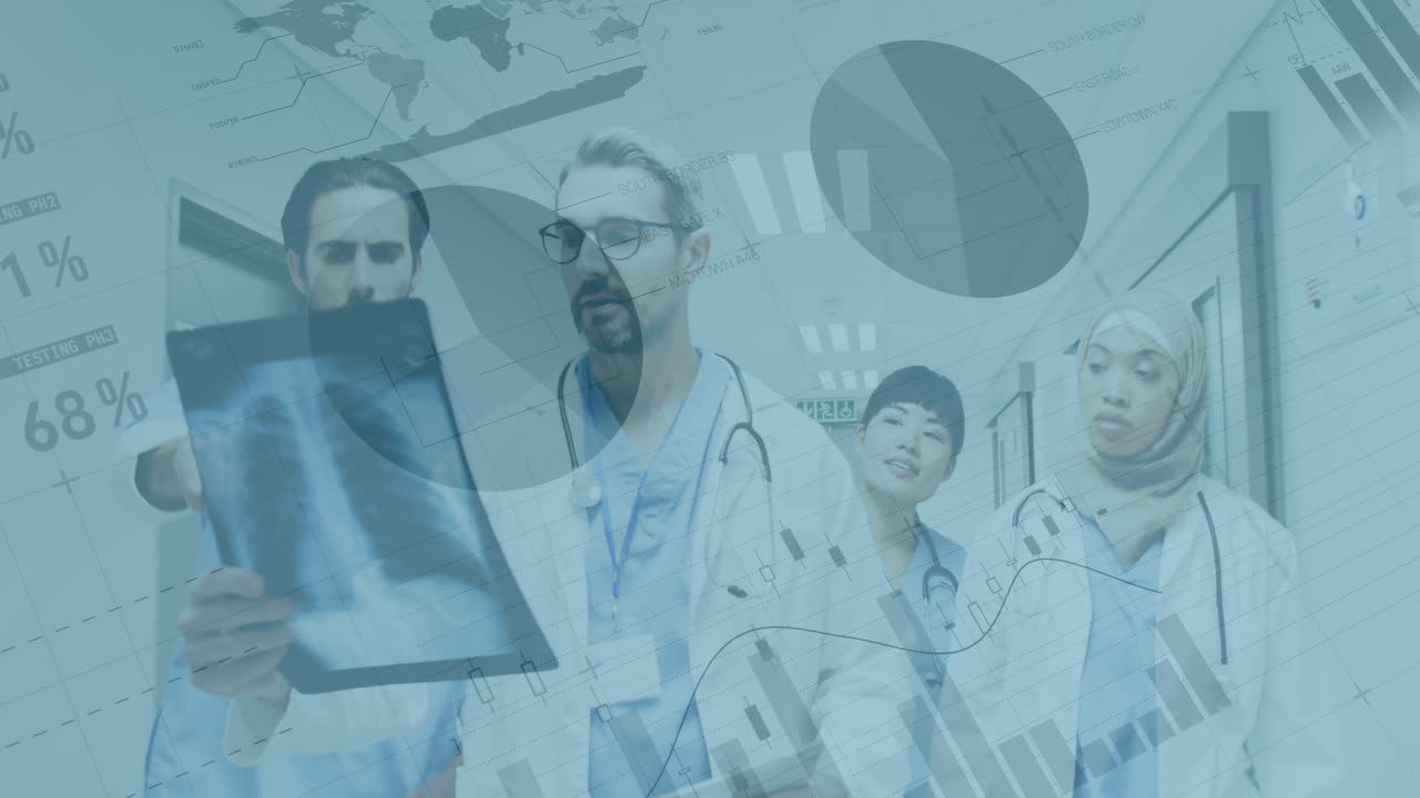 ⁇ 스레이 사진으로 다양한 의사들에 대한 금융 그래프와 데이터의 애니메이션