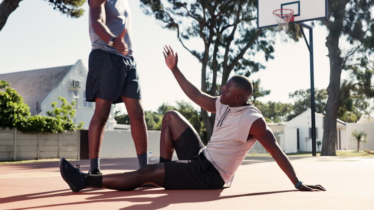 Men working out on a basketball court