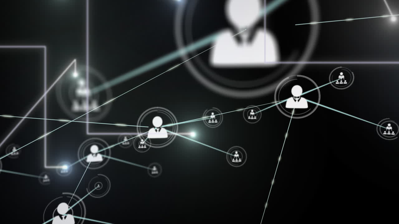 animación de la red de conexiones con los iconos de las personas sobre fondo negro