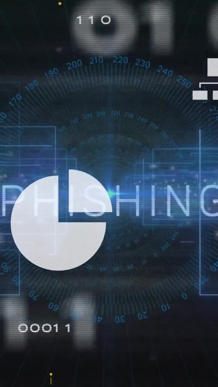 Animation of icons, phishing text, circuit board pattern with binary codes and computer language