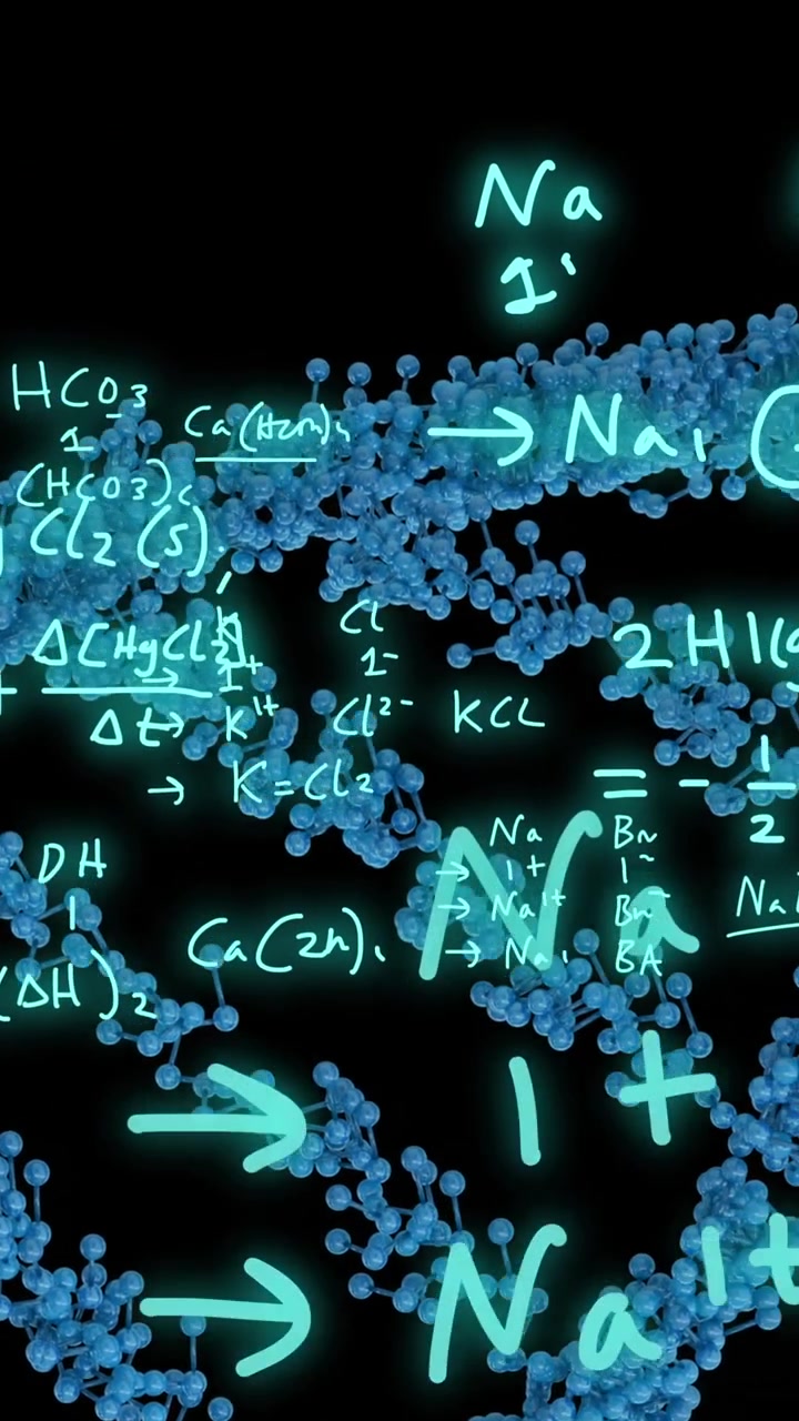 Animation of mathematical equations over dna strand on black background