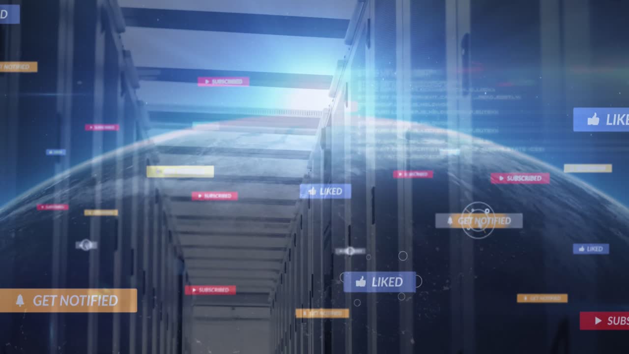 animación de iconos de redes sociales en todo el mundo y servidores de computadoras