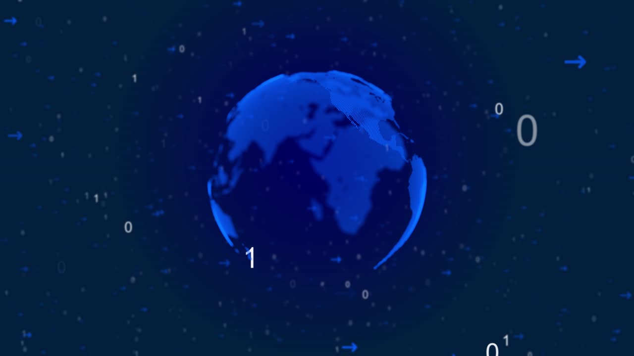 Futuristic planet earth hologram cyberspace world map of glowing dots with hud big data circles