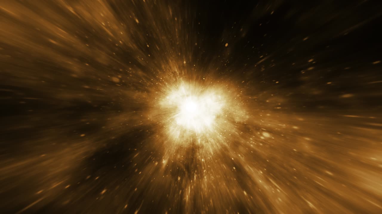 Hyperspace light speed space flight through bright gold space time wormhole vortex. 4K 3D Loop colorful Sci-Fi interstellar space travel background concept. Abstract Science Fiction starburst tunnel.