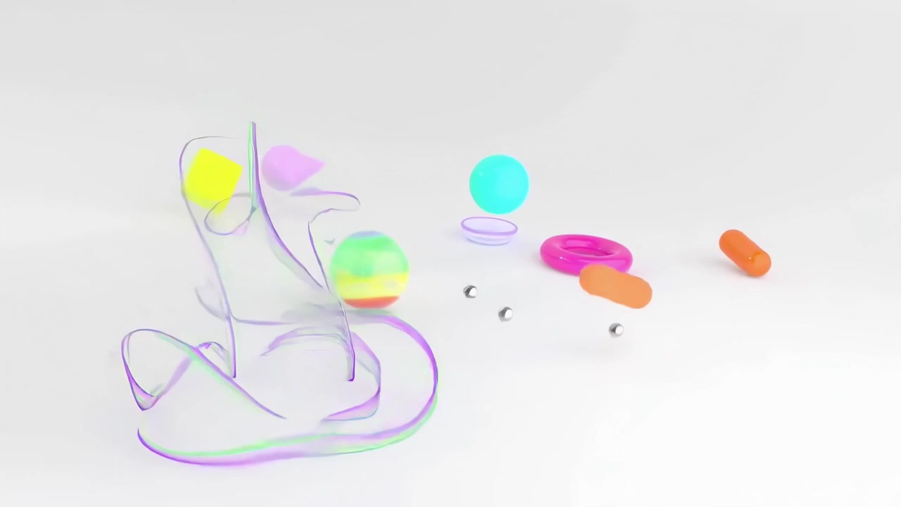 Dynamic Interaction of Colorful 3D Geometric Shapes and Ribbons
