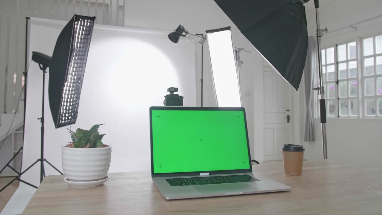 Laptop with Green Screen in a Photography Studio