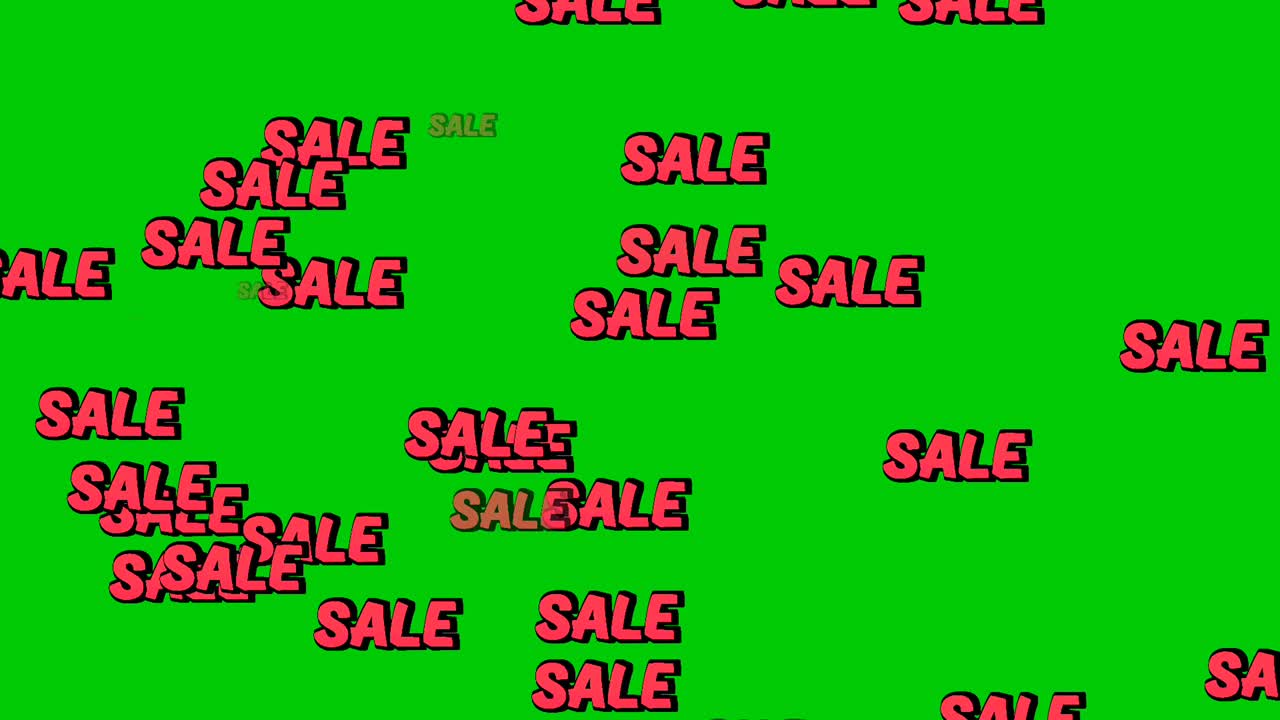 Dynamic sale text dropping down in a seamless loop animation. Perfect for promotional videos, advertisements, seasonal sales, and marketing content green screen. Ideal for use in commercial projects