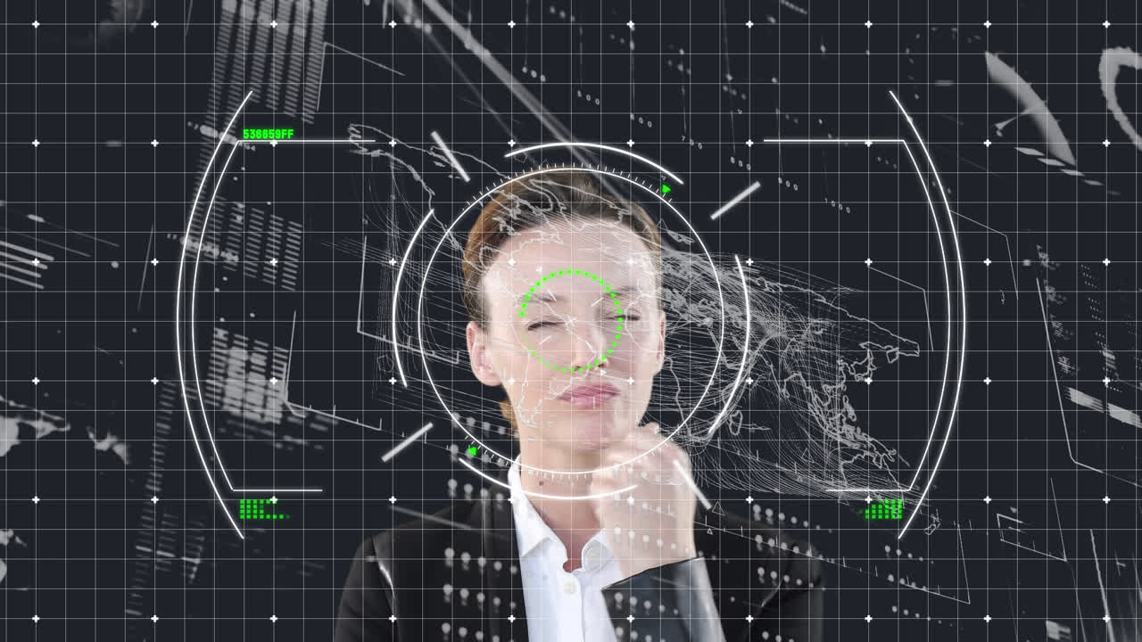 animación de una mujer de negocios caucásica sobre el procesamiento de datos