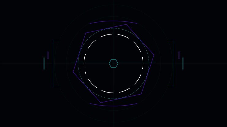 Futuristic Digital HUD Interface with Rotating Hexagonal Elements