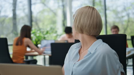 confused lady asking colleagues laptop close up. sad team reacting negative work