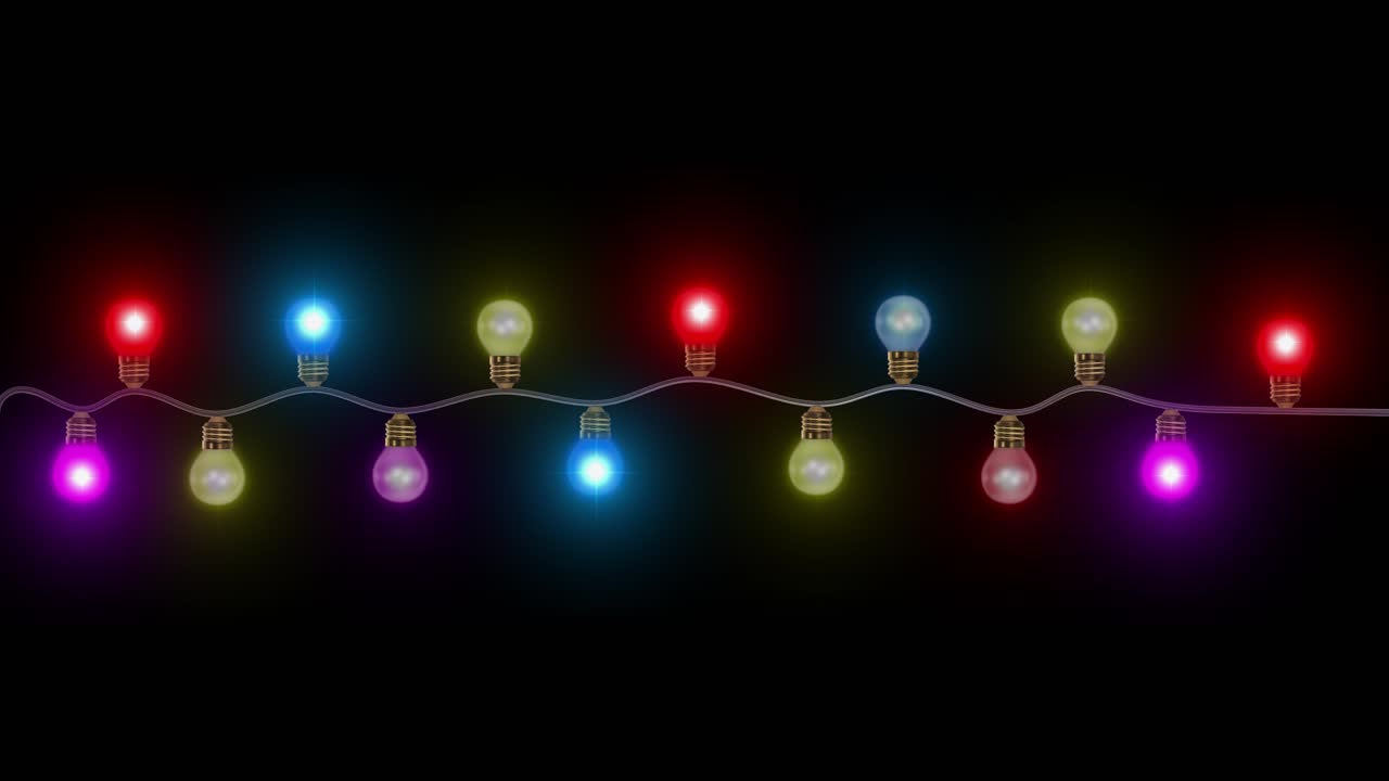 Beautiful christmas glowing tungsten lights string black loop dark background lights flashing