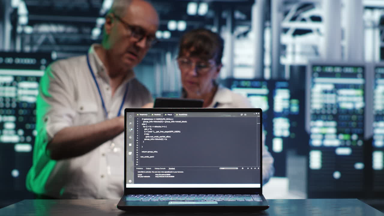 IT team running code in data center
