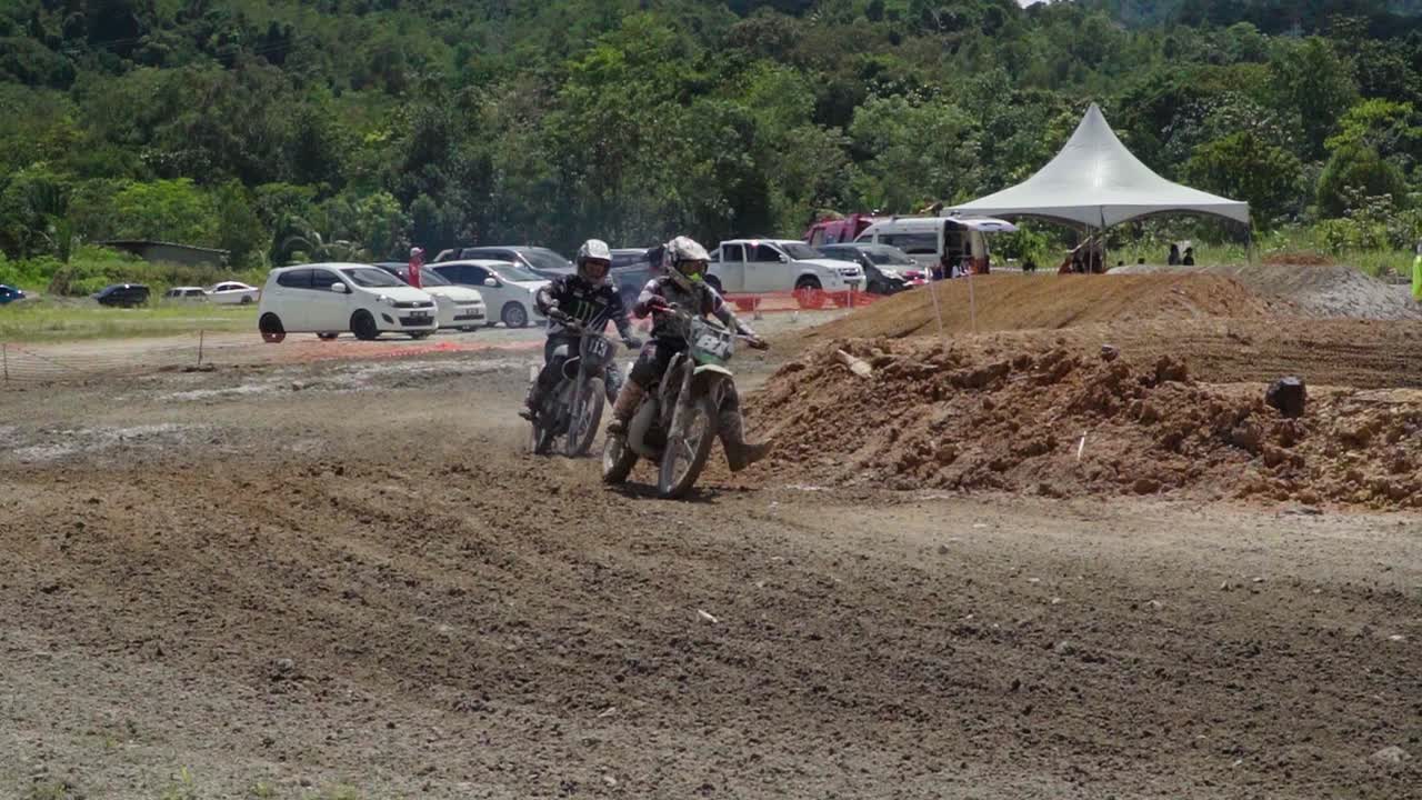 Motocross Race: Riders Compete on Dirt Track
