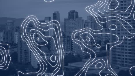 animation of white lines over cityscape