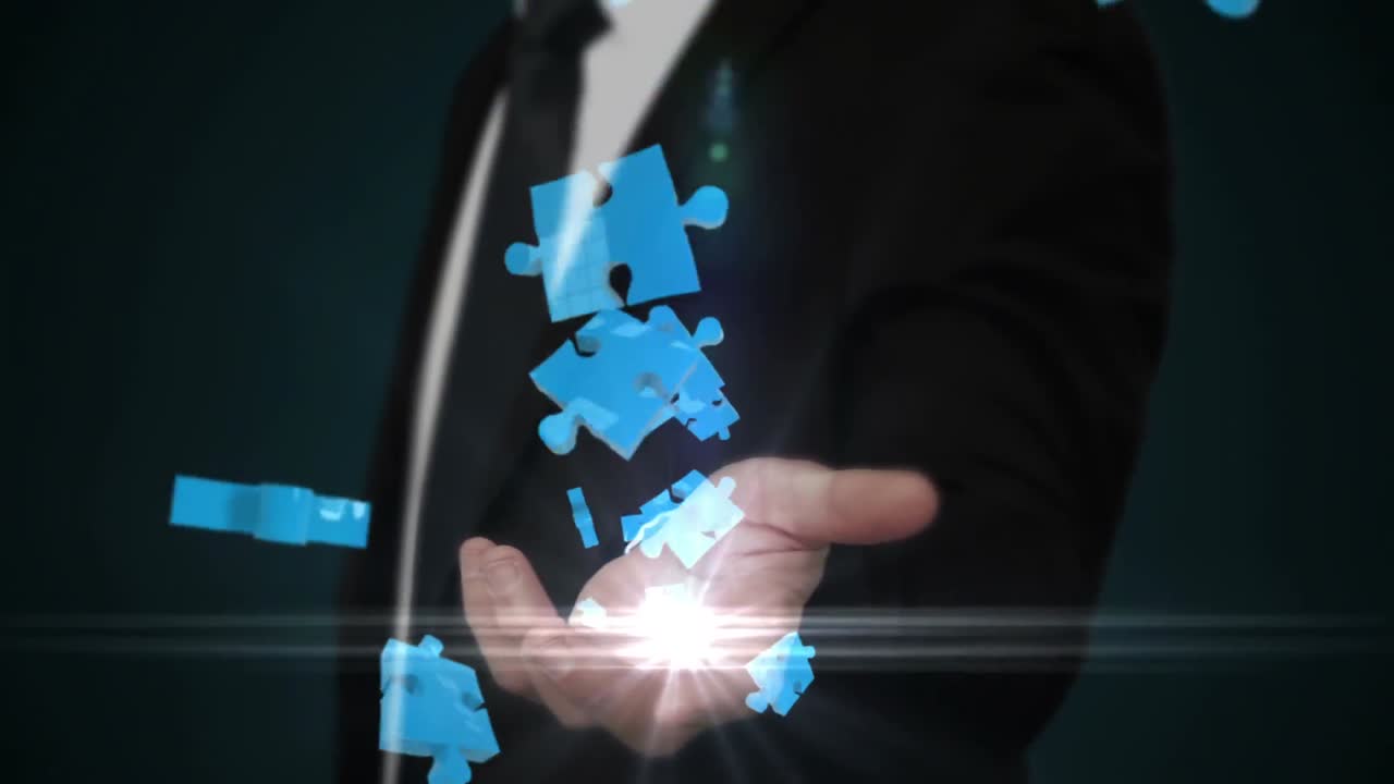 홀로그램 을 제시 하는 사업가