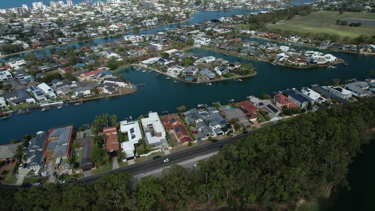 Surrounding Suburbs And Tallebudgera Creek In Queensland, Australia - Drone Shot