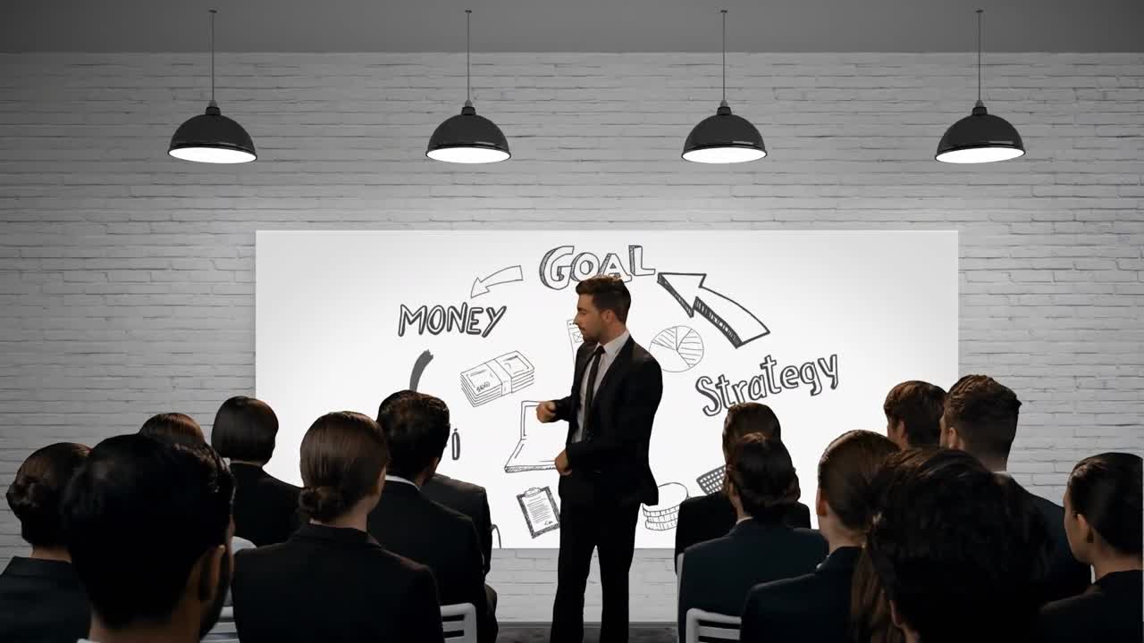 동료 들 에게 소개 하는 사업가