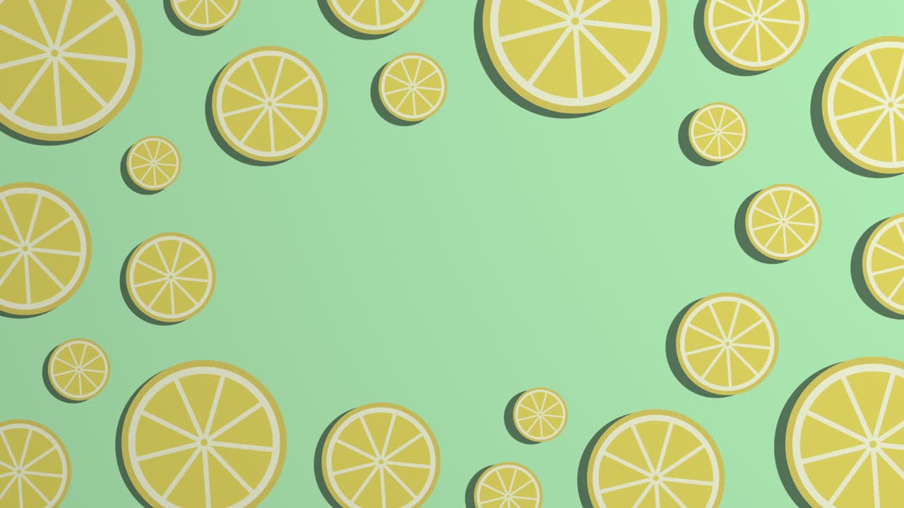 Rotating lemon fruit slices pattern and copy space