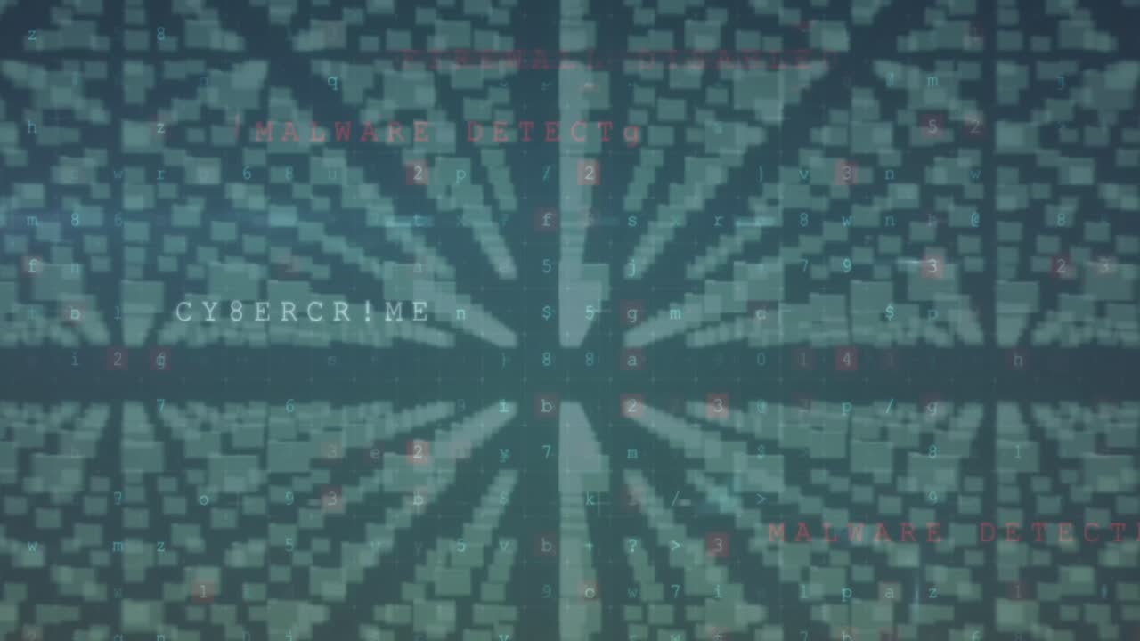 통합 회로와 지문과 함께 디지털  ⁇ 락의 애니메이션 숫자와 사이버 범죄