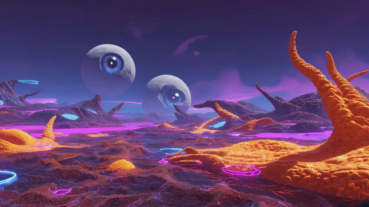 Surreal Alien Planet with Giant Eyeballs