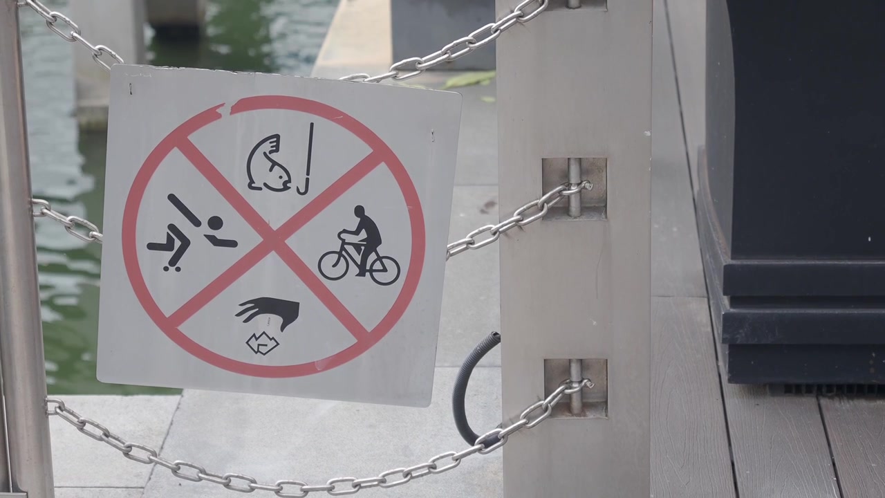 Segnale di divieto di pesca, nuoto, ciclismo e abbandono di rifiuti