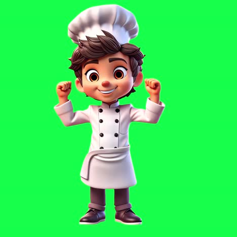 animated chef character smiling animation, transparent 4k video, green screen