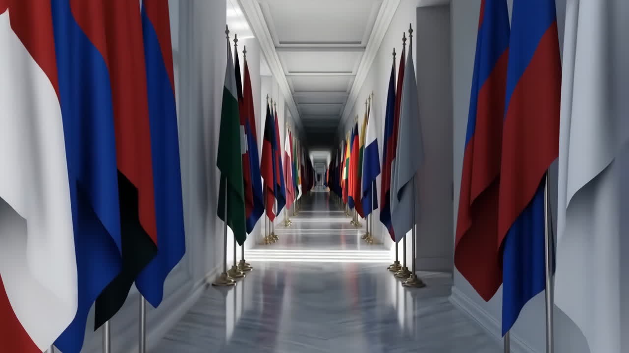 International Flags in a Diplomatic Hallway