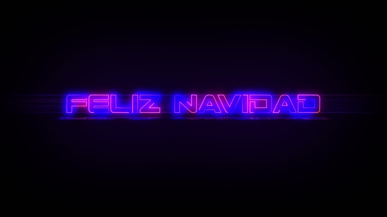 parpadeante feliz navidad señal de neón azul y rosa eléctrico parpadeando y apagándose con parpadeo, reflejo y luces anamórficas en 4k