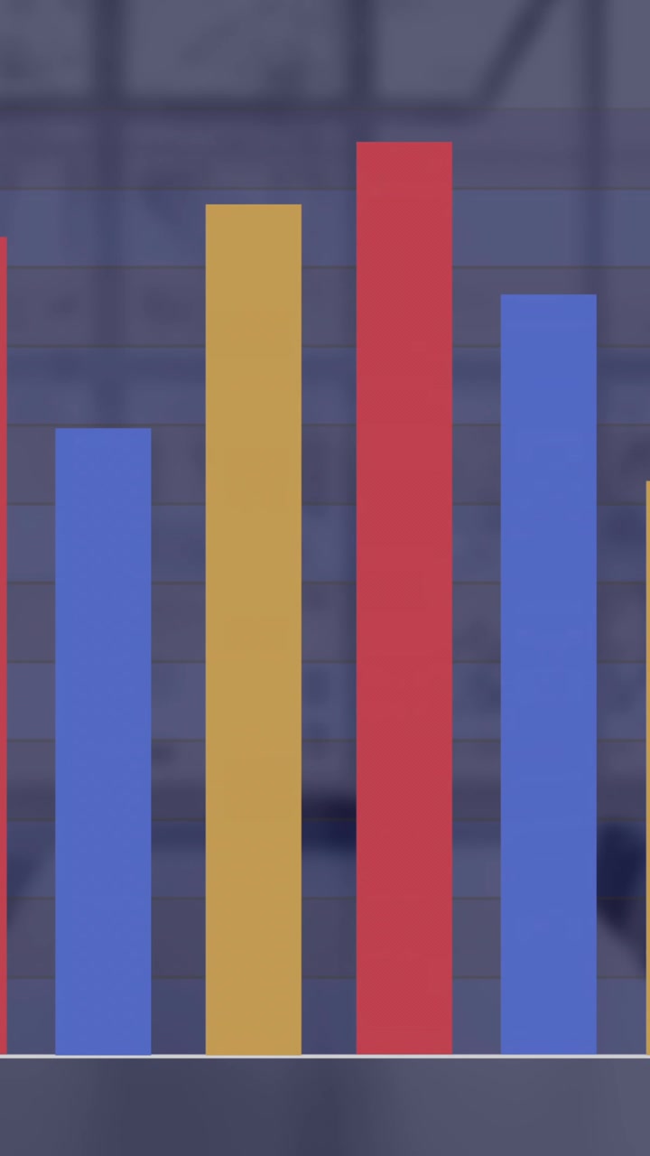 Animation of financial data processing over empty office