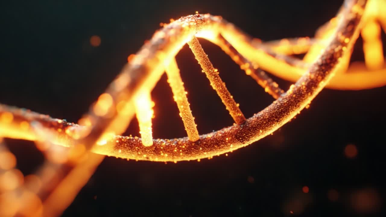 Una vista ipnotizzante di un'elica del DNA, che mostra dettagli intricati e colori vivaci, rappresentando l'essenza della vita e la sua struttura molecolare in uno straordinario display visivo