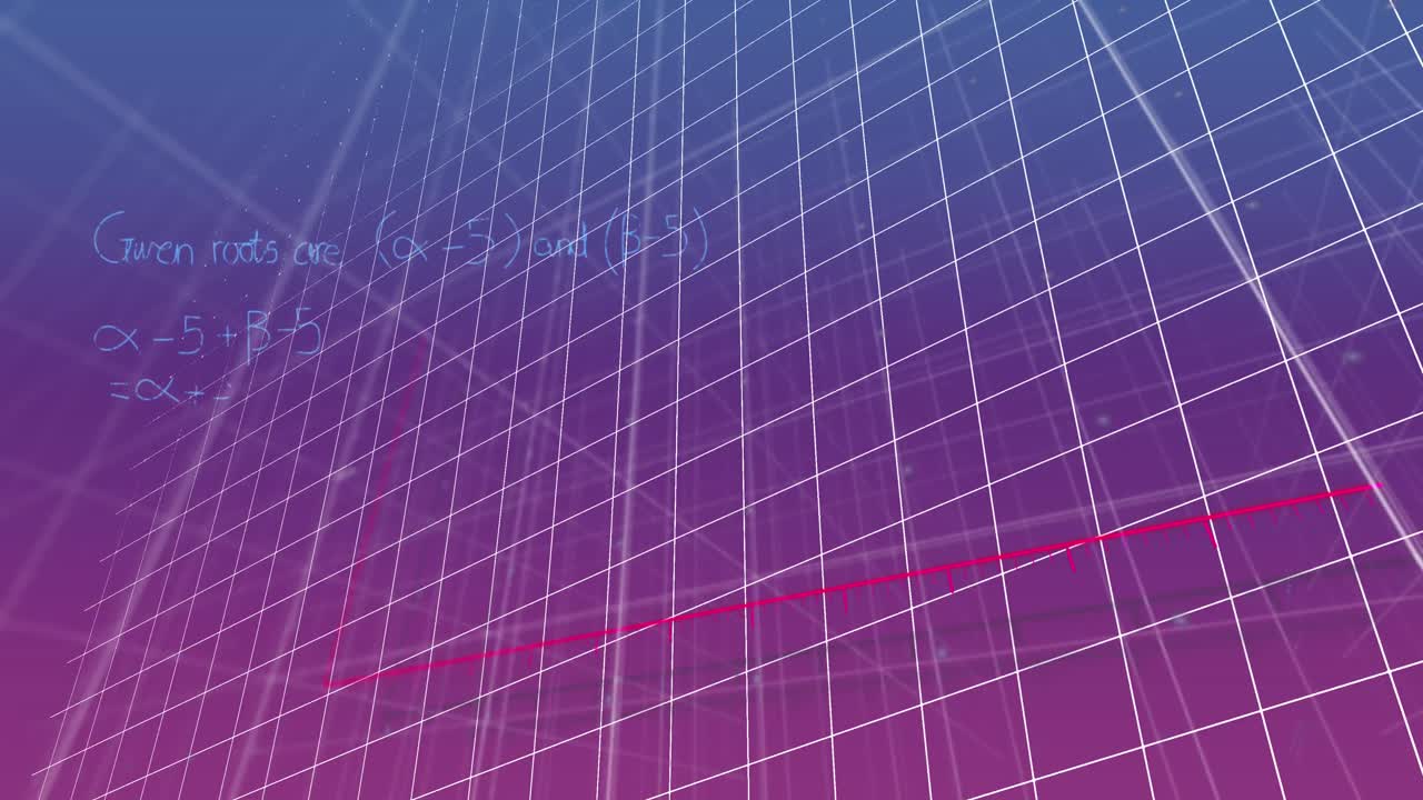 그리드 패턴 위의 화살표와 수학적 방정식과 다이어그램을 가진 그래프의 애니메이션