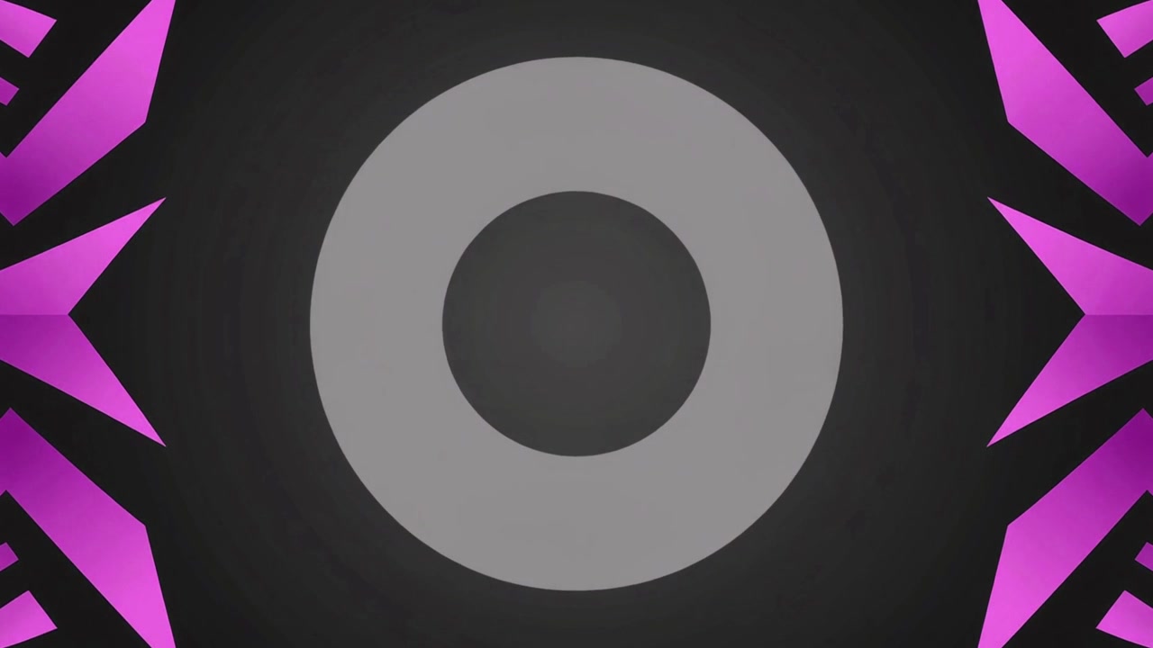 Abstrakt animationsgrafik med ekspanderende lilla former og central cirkel