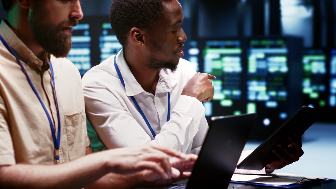 Coworkers overseeing supercomputers