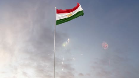 tajikistan flag with fireworks background