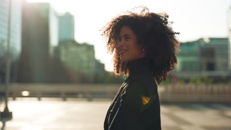 business, black woman and walking outdoor in city